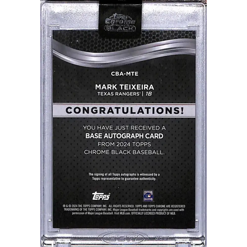 2024 Topps Chrome Black #CBA-MTE Mark Teixeira NM-MT Auto Texas Rangers Baseball Card - Baseball Card Single