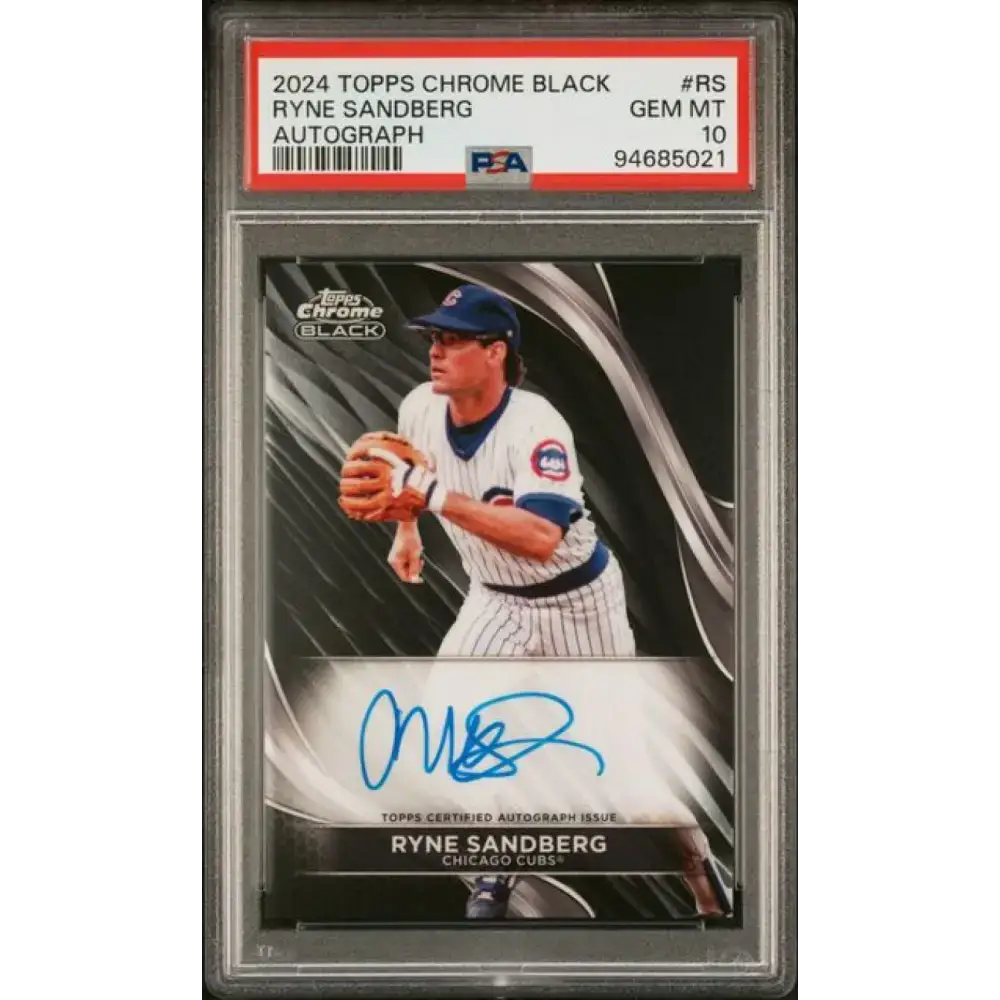 2024 Topps Chrome Black #CBA-RS Ryne Sandberg PSA 10 GEM MINT Auto Chicago Cubs Baseball Card - Baseball Card Single
