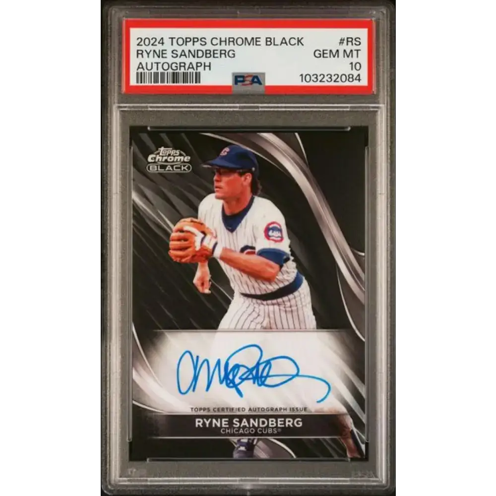 2024 Topps Chrome Black #CBA-RS Ryne Sandberg PSA 10 GEM MINT Auto Chicago Cubs Baseball Card - Baseball Card Single