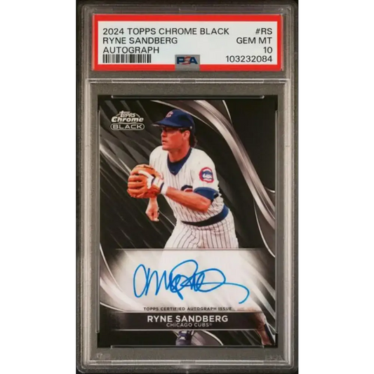 2024 Topps Chrome Black #CBA-RS Ryne Sandberg PSA 10 GEM MINT Auto Chicago Cubs Baseball Card - Baseball Card Single