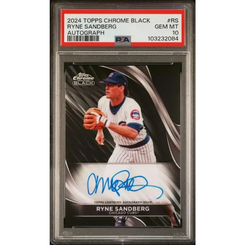 2024 Topps Chrome Black #CBA-RS Ryne Sandberg PSA 10 GEM MINT Auto Chicago Cubs Baseball Card - Baseball Card Single