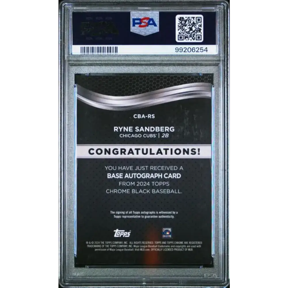 2024 Topps Chrome Black #CBA-RS Ryne Sandberg PSA 9 MINT Auto Chicago Cubs Baseball Card - Baseball Card Single