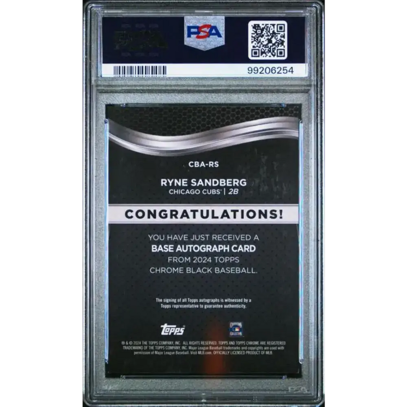 2024 Topps Chrome Black #CBA-RS Ryne Sandberg PSA 9 MINT Auto Chicago Cubs Baseball Card - Baseball Card Single