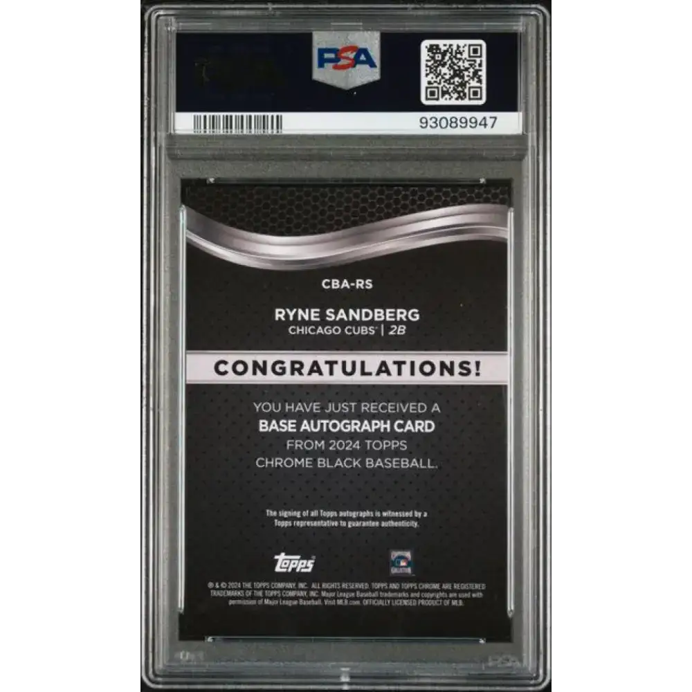2024 Topps Chrome Black #CBA-RS Ryne Sandberg PSA 9 MINT Auto Chicago Cubs Baseball Card - Baseball Card Single