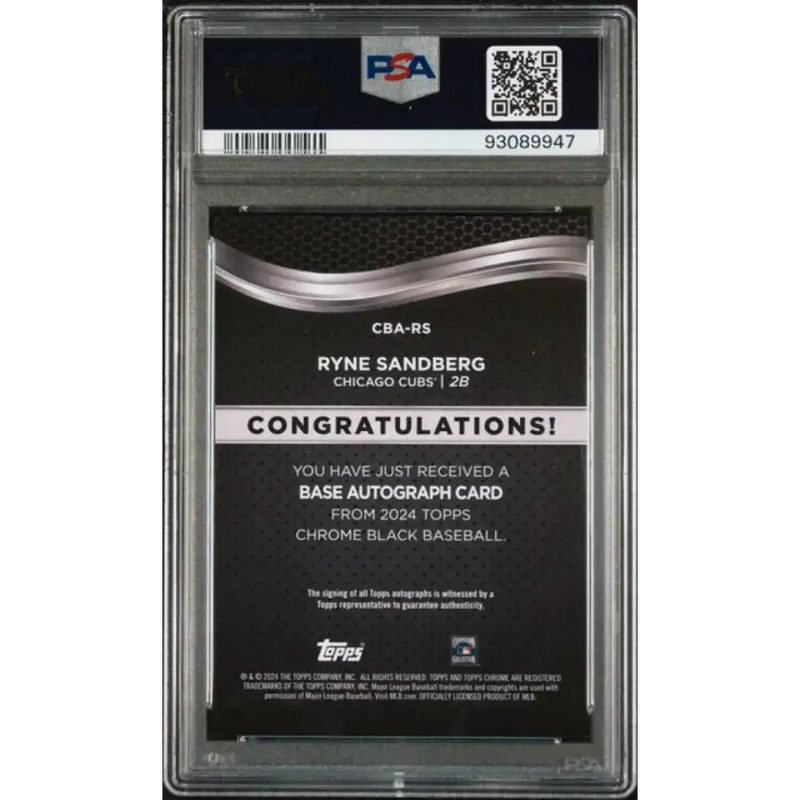 2024 Topps Chrome Black #CBA-RS Ryne Sandberg PSA 9 MINT Auto Chicago Cubs Baseball Card - Baseball Card Single