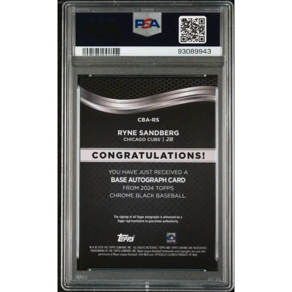 2024 Topps Chrome Black #CBA-RS Ryne Sandberg PSA 9 MINT Auto Chicago Cubs Baseball Card - Baseball Card Single
