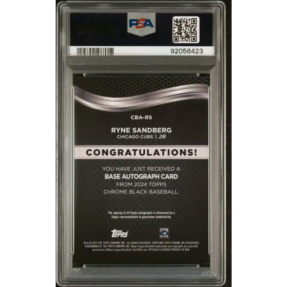 2024 Topps Chrome Black #CBA-RS Ryne Sandberg PSA 9 MINT Auto Chicago Cubs Baseball Card - Baseball Card Single