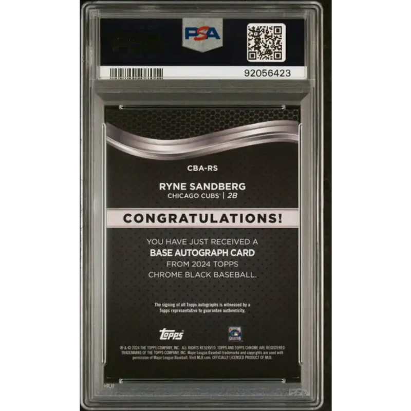 2024 Topps Chrome Black #CBA-RS Ryne Sandberg PSA 9 MINT Auto Chicago Cubs Baseball Card - Baseball Card Single