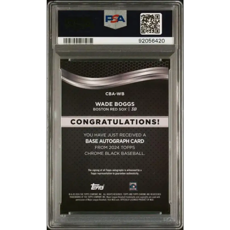2024 Topps Chrome Black #CBA-WB Wade Boggs PSA 9 MINT Auto Boston Red Sox Baseball Card - Baseball Card Single