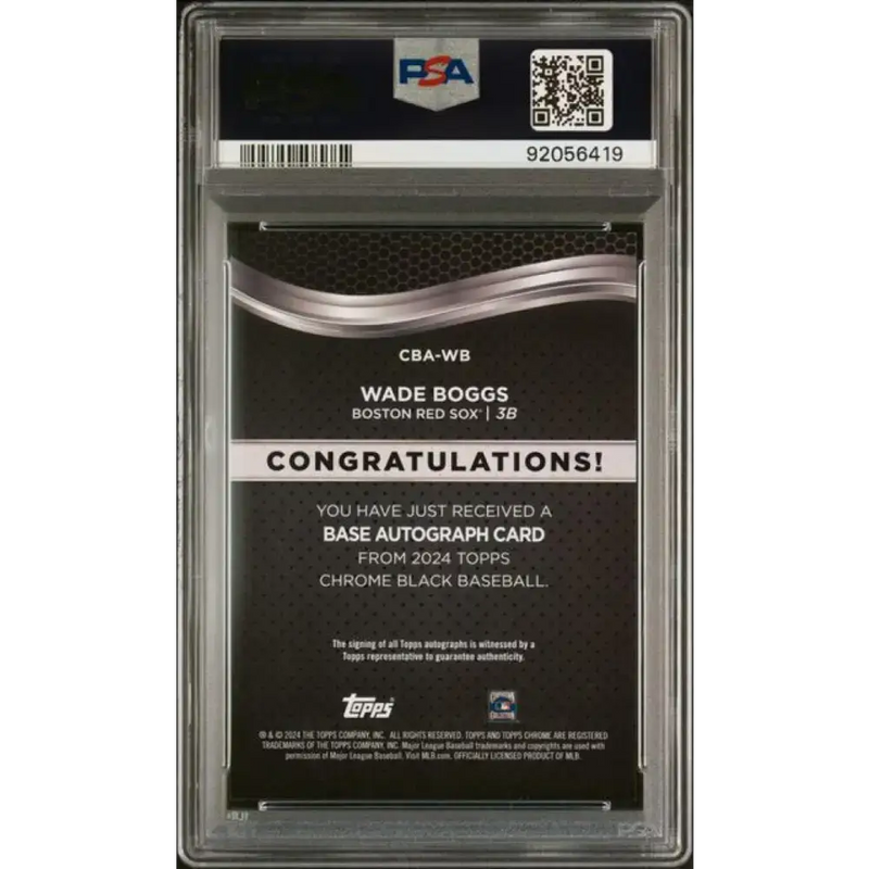 2024 Topps Chrome Black #CBA-WB Wade Boggs PSA 9 MINT Auto Boston Red Sox Baseball Card - Baseball Card Single