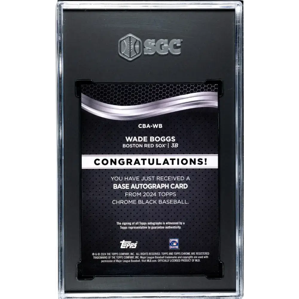 2024 Topps Chrome Black #CBA-WB Wade Boggs SGC 10 Gem Auto Boston Red Sox Baseball Card - Baseball Card Single