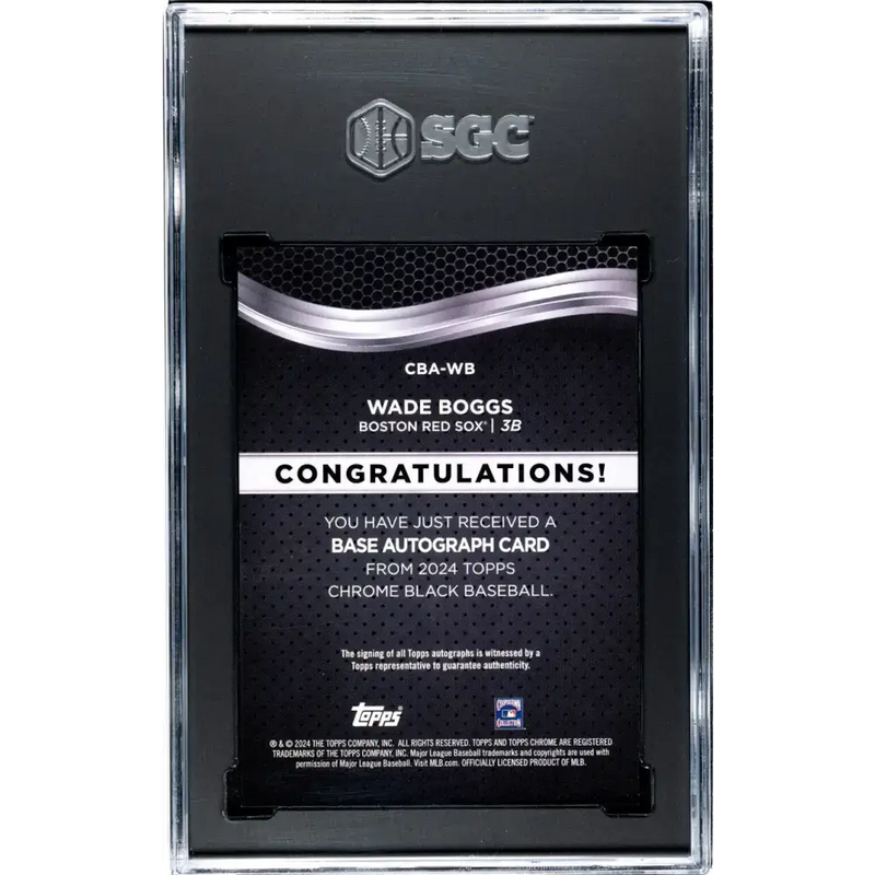 2024 Topps Chrome Black #CBA-WB Wade Boggs SGC 10 Gem Auto Boston Red Sox Baseball Card - Baseball Card Single