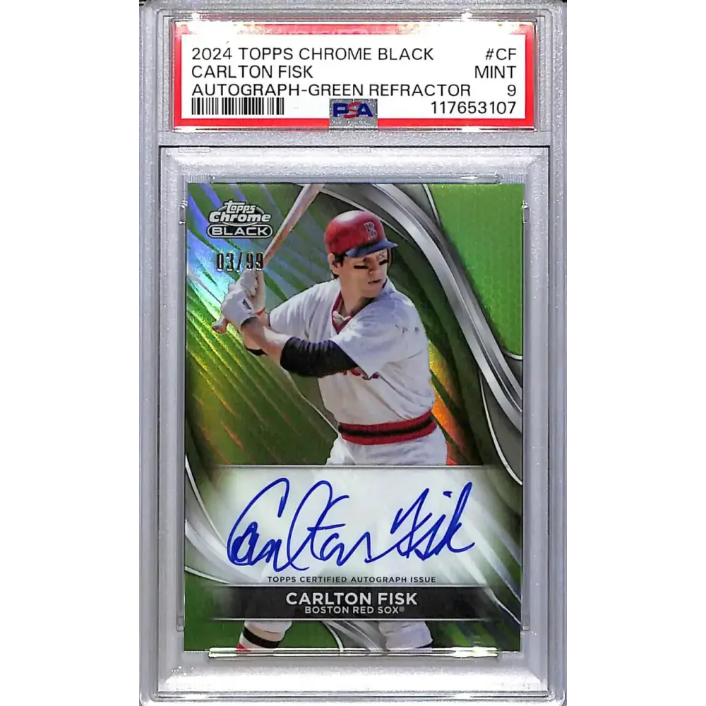 2024 Topps Chrome Black Green #CBA-CF Carlton Fisk PSA 9 MINT Auto 03/99 Boston Red Sox - Baseball Card Single