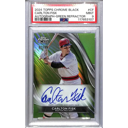 2024 Topps Chrome Black Green #CBA-CF Carlton Fisk PSA 9 MINT Auto 03/99 Boston Red Sox - Baseball Card Single