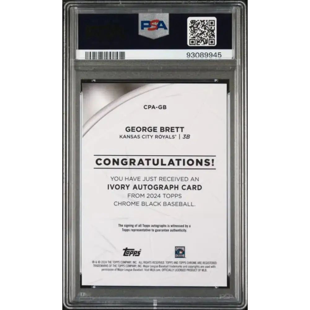 2024 Topps Chrome Black Ivory Refractor #CPA-GB George Brett PSA 9 MINT 34/50 Auto Kansas City Royals Baseball Card