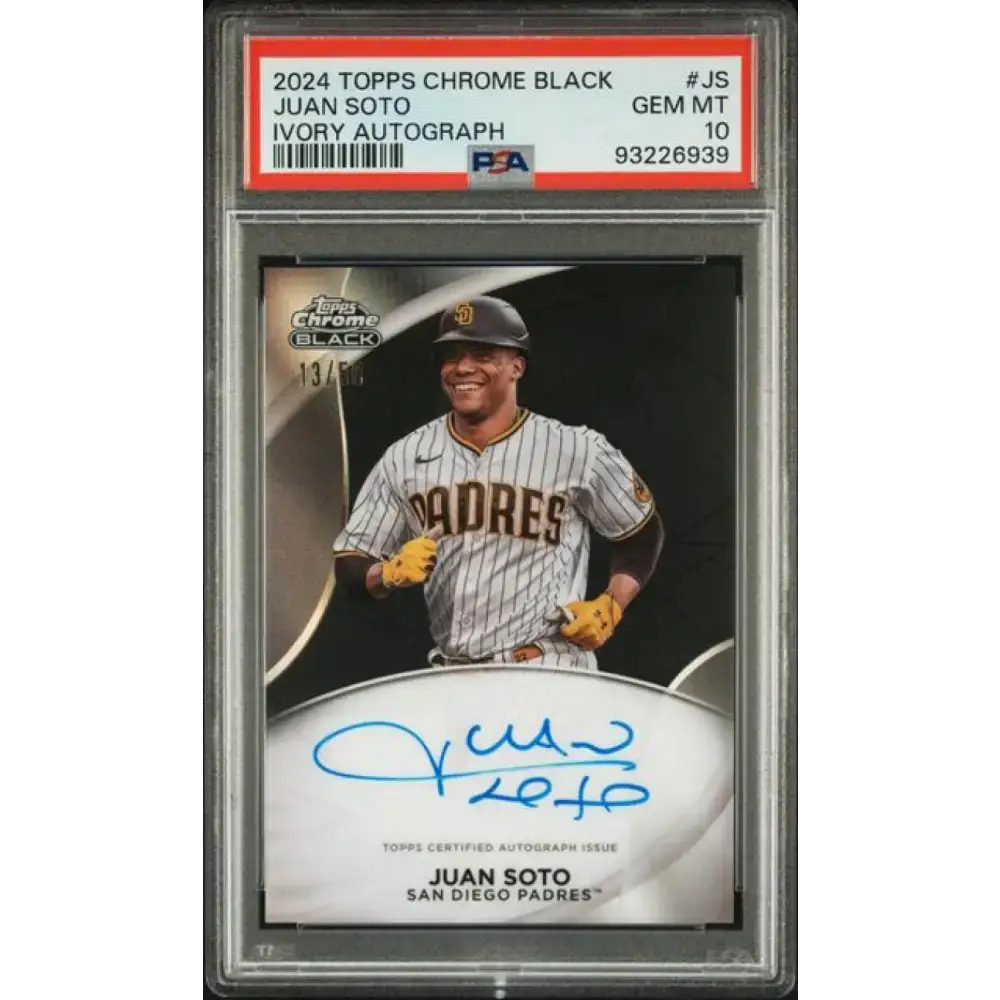 2024 Topps Chrome Black Ivory Refractor #CPA-JS Juan Soto PSA 10 GEM MINT Auto 13/50 San Diego Padres Baseball Card