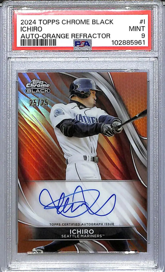 2024 Topps Chrome Black Orange #CBA-I Ichiro PSA 9 MINT Auto 25/25 Seattle Mariners - Baseball Card Single