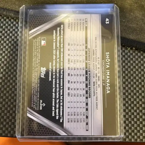 Baseball trading card of Shōta Imanaga in protective case from 2024 Topps Chrome Black