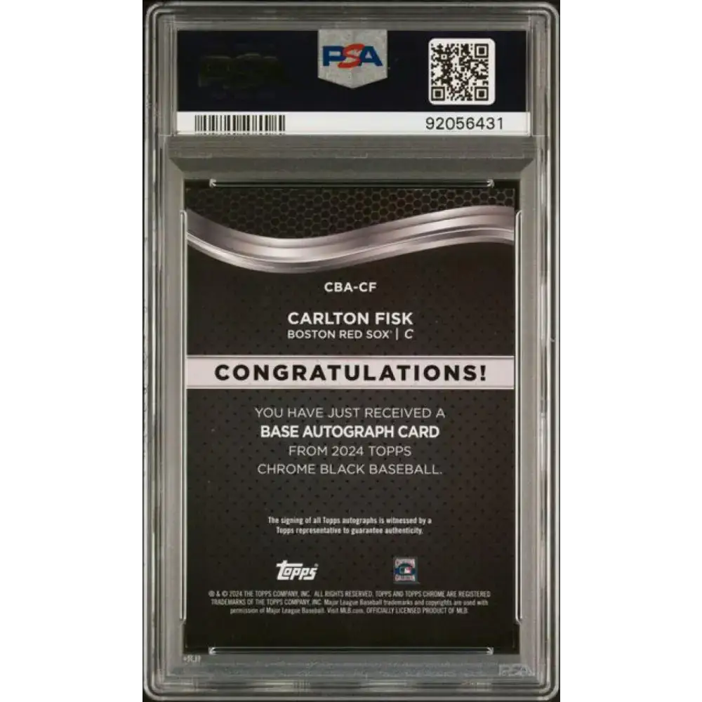 2024 Topps Chrome Black Refractor Gold #CBA-CF Carlton Fisk PSA 9 MINT Auto 26/50 Boston Red Sox Baseball Card