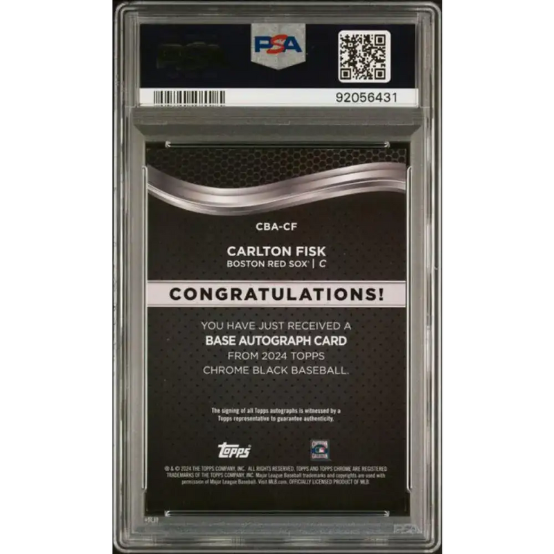 2024 Topps Chrome Black Refractor Gold #CBA-CF Carlton Fisk PSA 9 MINT Auto 26/50 Boston Red Sox Baseball Card