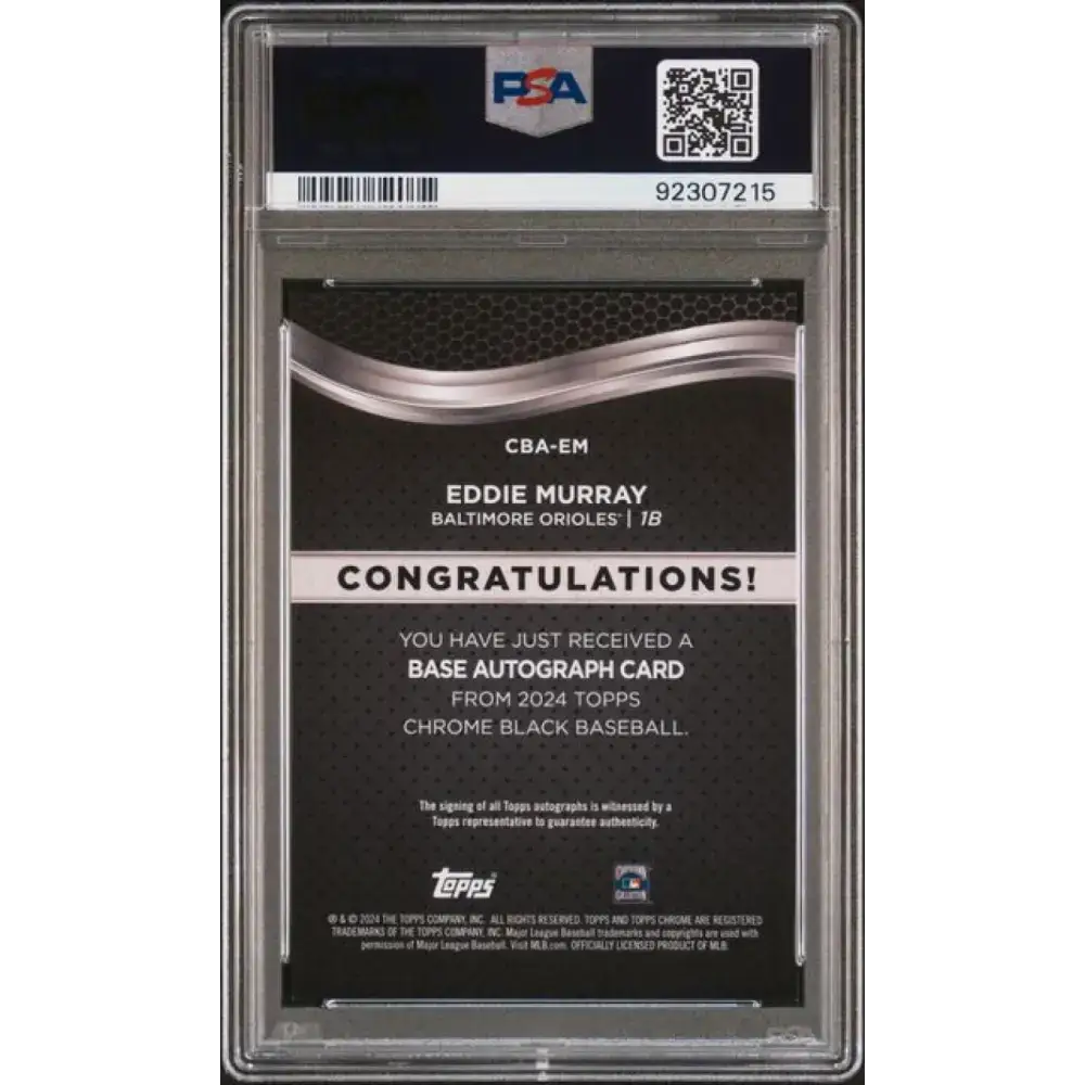 2024 Topps Chrome Black Refractor Gold #CBA-EM Eddie Murray PSA 10 GEM MINT Auto 3/50 Baltimore Orioles Baseball Card