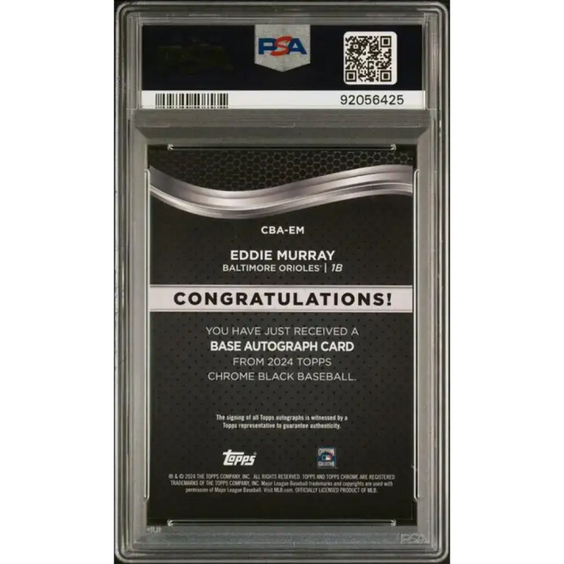 2024 Topps Chrome Black Refractor Gold Mini-Diamonds #CBA-EM Eddie Murray PSA 9 MINT Auto 26/50 Baltimore Orioles