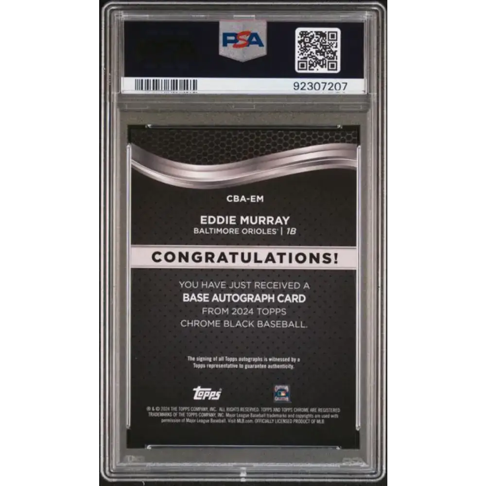 2024 Topps Chrome Black Refractor Gold Mini-Diamonds #CBA-EM Eddie Murray PSA 9 MINT Auto 43/50 Baltimore Orioles
