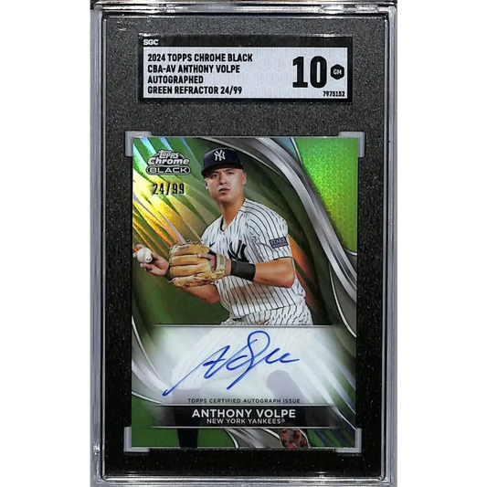 2024 Topps Chrome Black Refractor Green #CBA-AV Anthony Volpe SGC 10 Gem Auto 24/99 New York Yankees Baseball Card