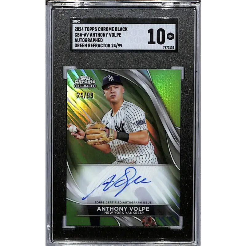 2024 Topps Chrome Black Refractor Green #CBA-AV Anthony Volpe SGC 10 Gem Auto 24/99 New York Yankees Baseball Card