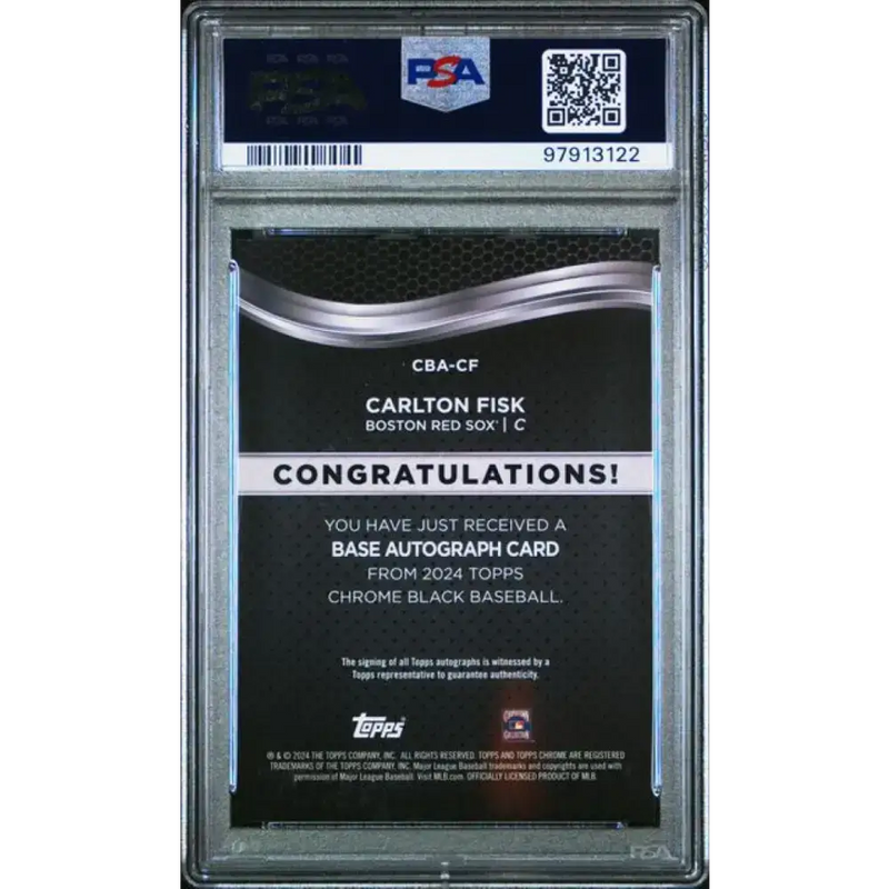 2024 Topps Chrome Black Refractor Green #CBA-CF Carlton Fisk PSA 9 MINT Auto 19/99 Boston Red Sox Baseball Card