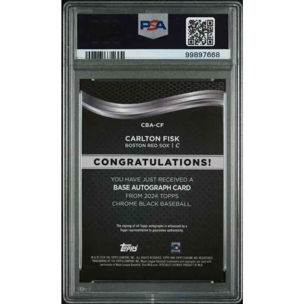 2024 Topps Chrome Black Refractor Green #CBA-CF Carlton Fisk PSA 9 MINT Auto 12/99 Boston Red Sox Baseball Card
