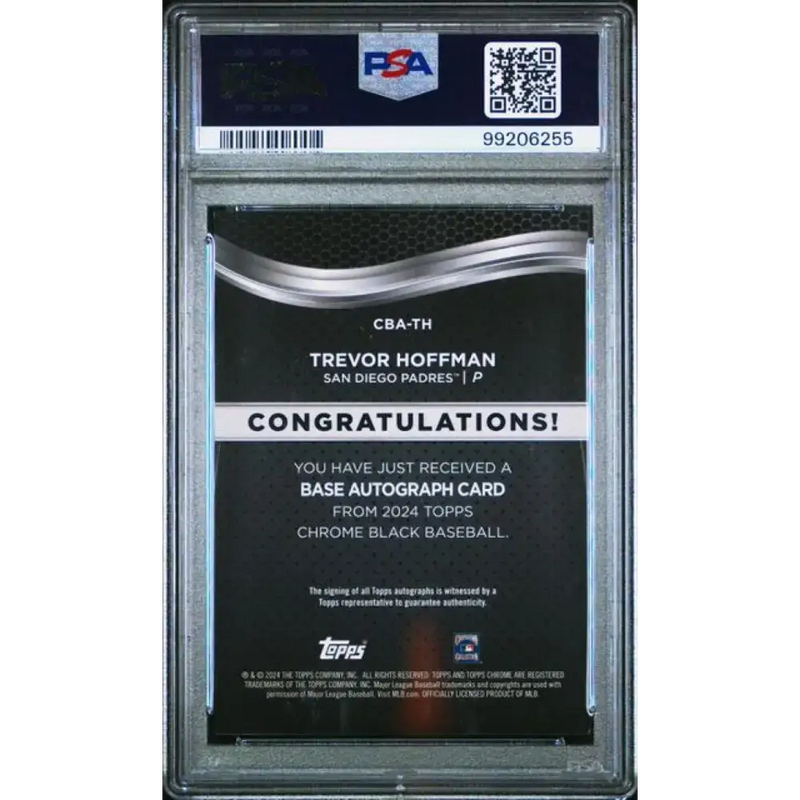 2024 Topps Chrome Black Refractor Green #CBA-TH Trevor Hoffman PSA 8 NM-MT Auto 32/99 San Diego Padres Baseball Card