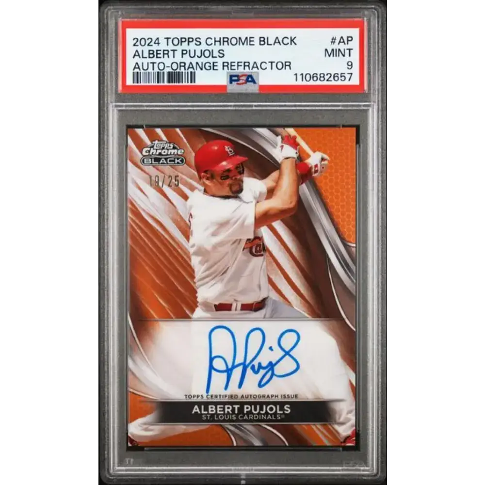 2024 Topps Chrome Black Refractor Orange #CBA-AP Albert Pujols PSA 9 MINT Auto 19/25 St. Louis Cardinals Baseball Card
