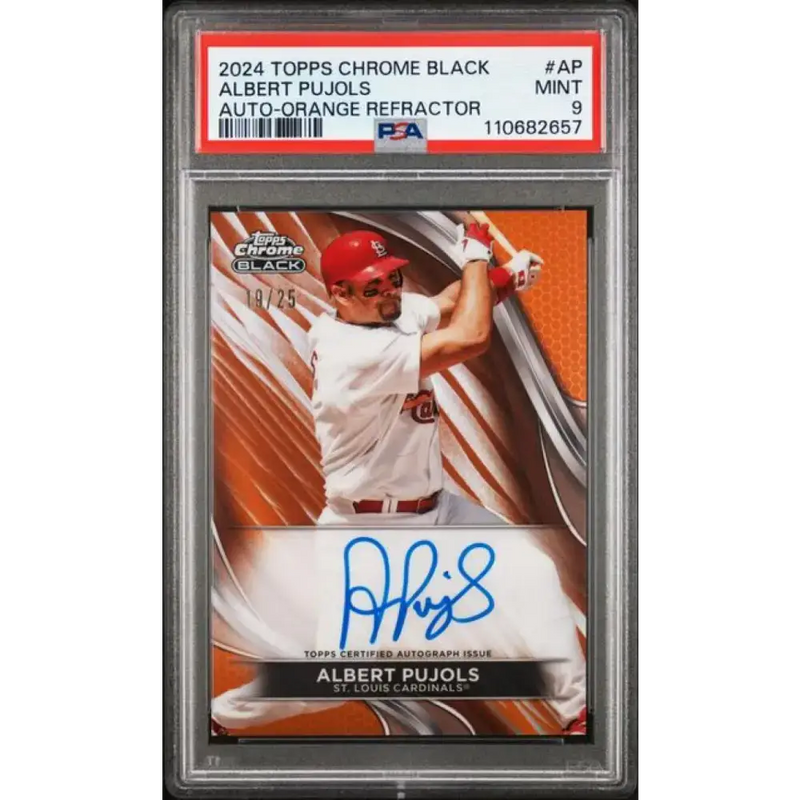 2024 Topps Chrome Black Refractor Orange #CBA-AP Albert Pujols PSA 9 MINT Auto 19/25 St. Louis Cardinals Baseball Card