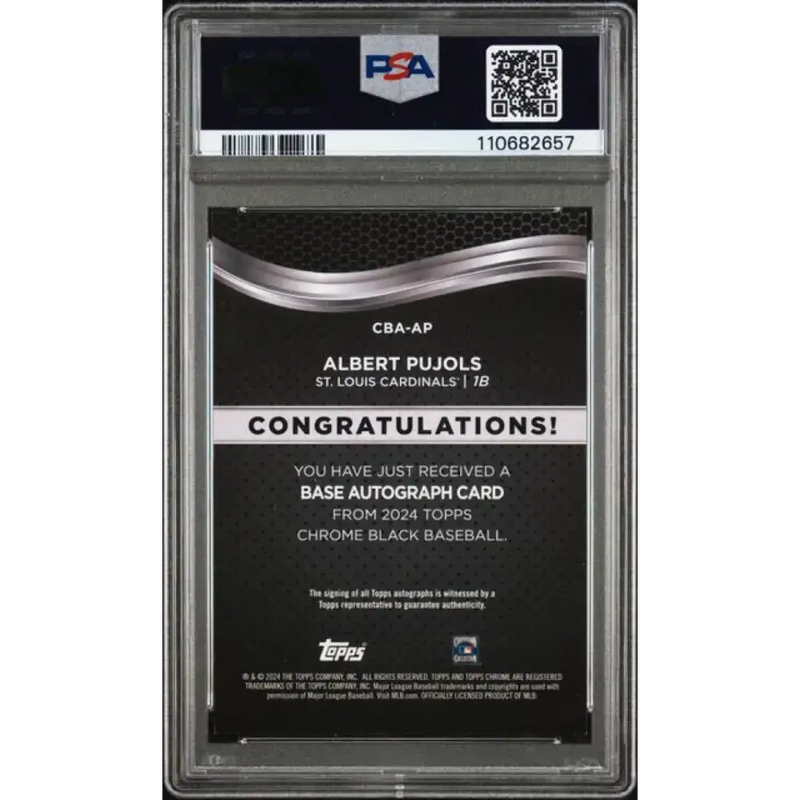 2024 Topps Chrome Black Refractor Orange #CBA-AP Albert Pujols PSA 9 MINT Auto 19/25 St. Louis Cardinals Baseball Card
