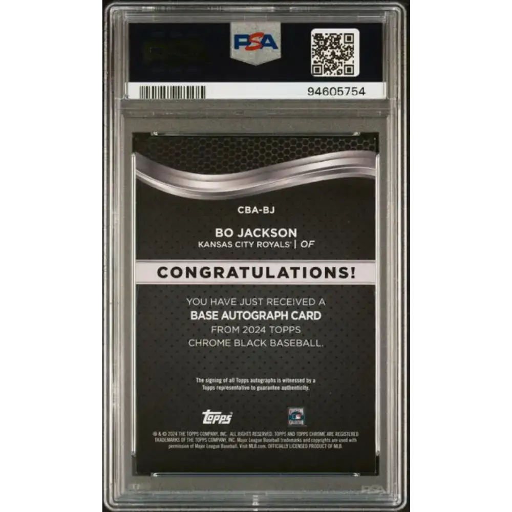 2024 Topps Chrome Black Refractor Orange #CBA-BJ Bo Jackson PSA 9 MINT Auto 25/25 Kansas City Royals Baseball Card