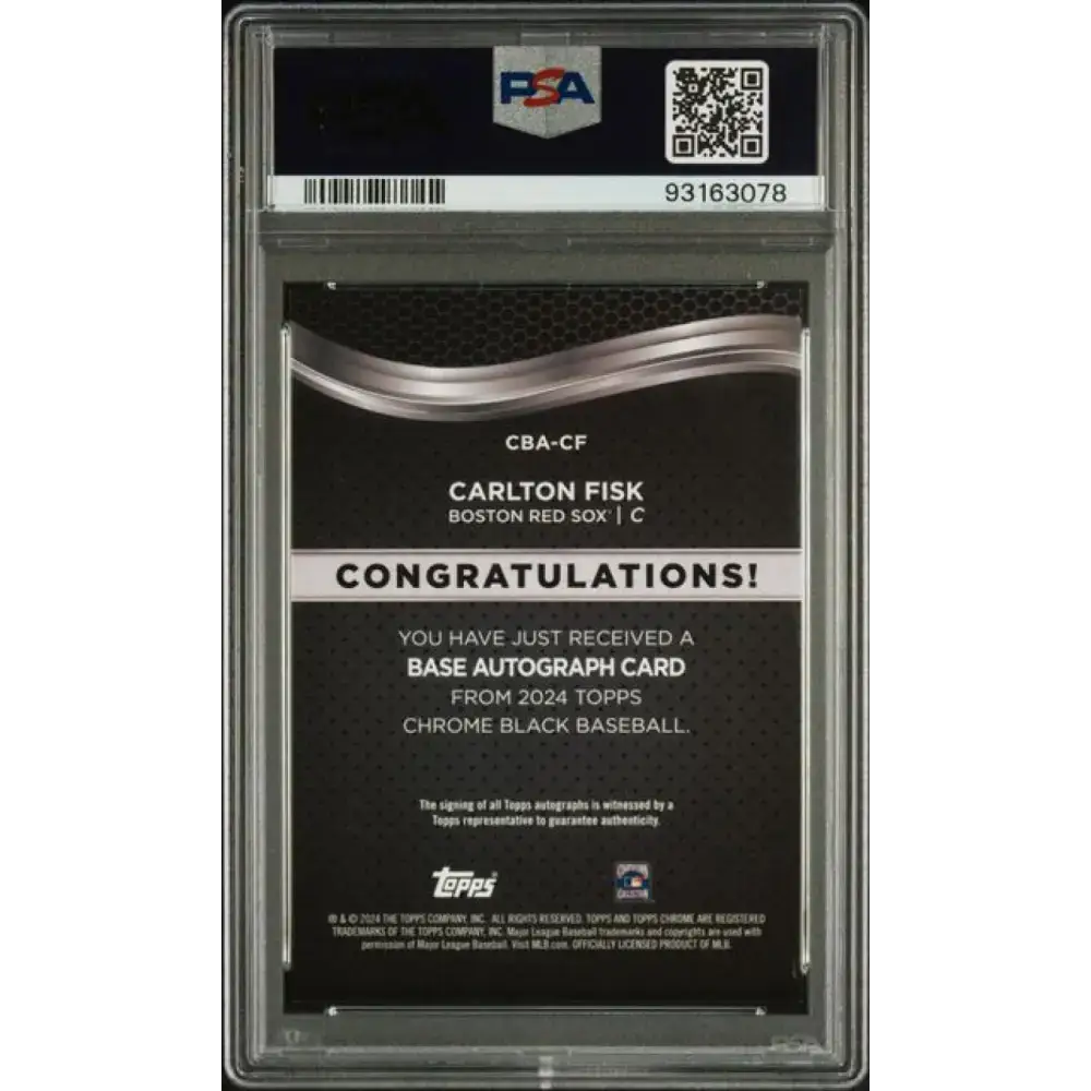 2024 Topps Chrome Black Refractor Orange #CBA-CF Carlton Fisk PSA 8 NM-MT Auto 22/25 Boston Red Sox Baseball Card