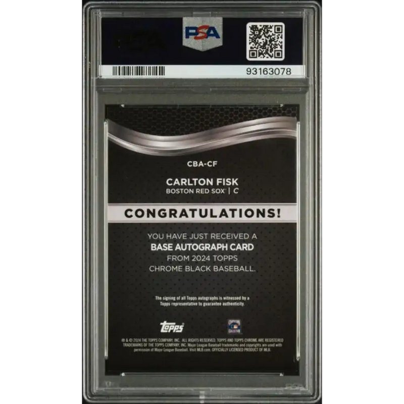 2024 Topps Chrome Black Refractor Orange #CBA-CF Carlton Fisk PSA 8 NM-MT Auto 22/25 Boston Red Sox Baseball Card