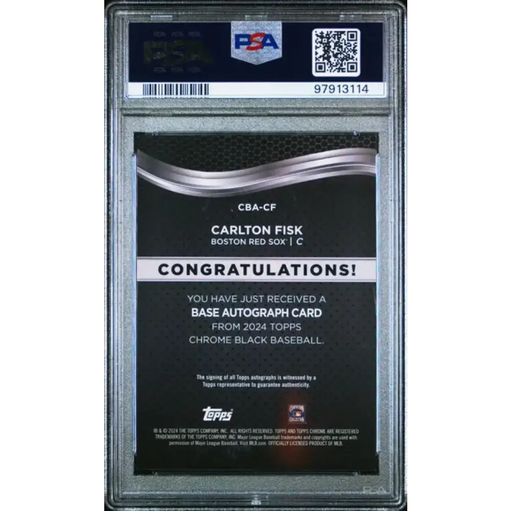 2024 Topps Chrome Black Refractor Orange #CBA-CF Carlton Fisk PSA 8.5 NM-MT-Plus Auto 4/25 Boston Red Sox Baseball Card