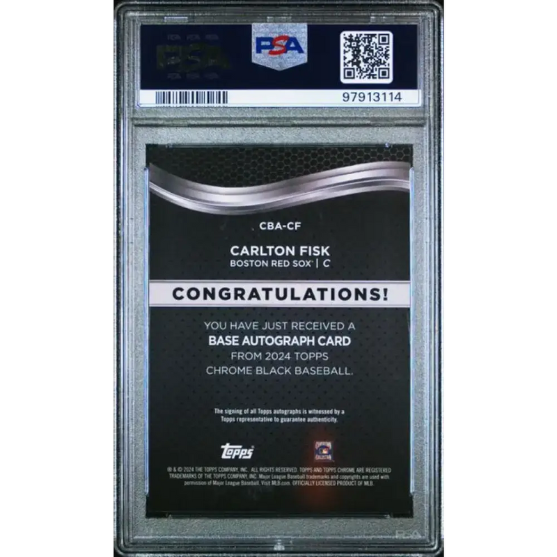 2024 Topps Chrome Black Refractor Orange #CBA-CF Carlton Fisk PSA 8.5 NM-MT-Plus Auto 4/25 Boston Red Sox Baseball Card