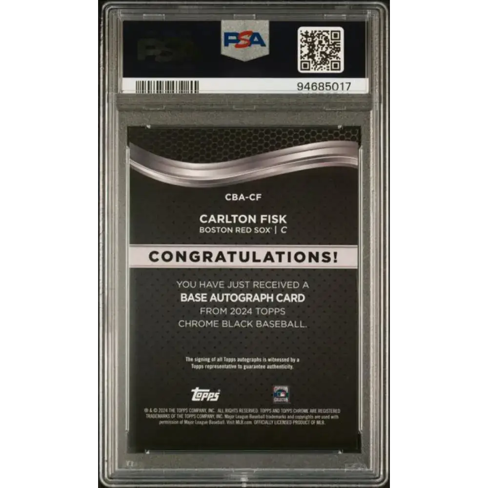 2024 Topps Chrome Black Refractor Orange #CBA-CF Carlton Fisk PSA 9 MINT Auto 11/25 Boston Red Sox Baseball Card
