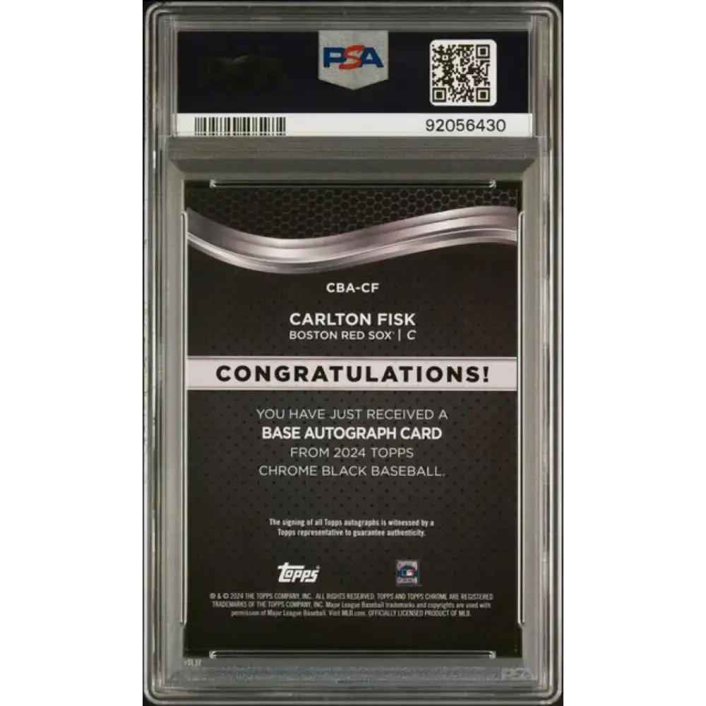 2024 Topps Chrome Black Refractor Orange #CBA-CF Carlton Fisk PSA 9 MINT Auto 2/25 Boston Red Sox Baseball Card