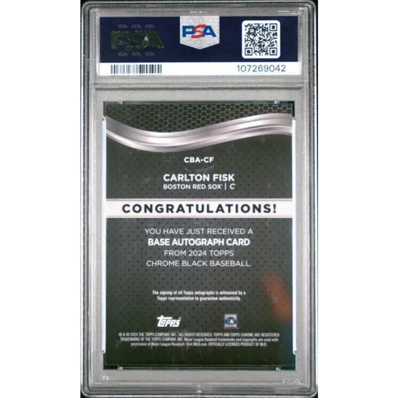 2024 Topps Chrome Black Refractor Orange #CBA-CF Carlton Fisk PSA 9 MINT Auto 23/25 Boston Red Sox Baseball Card