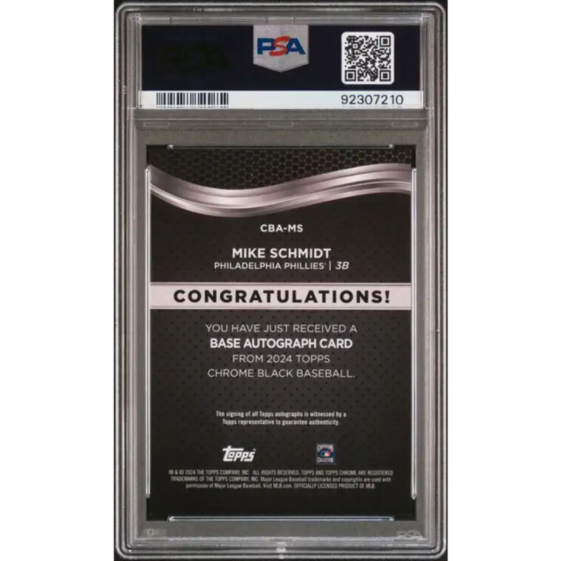 2024 Topps Chrome Black Refractor Orange #CBA-MS Mike Schmidt PSA 9 MINT Auto 18/25 Philadelphia Phillies Baseball Card