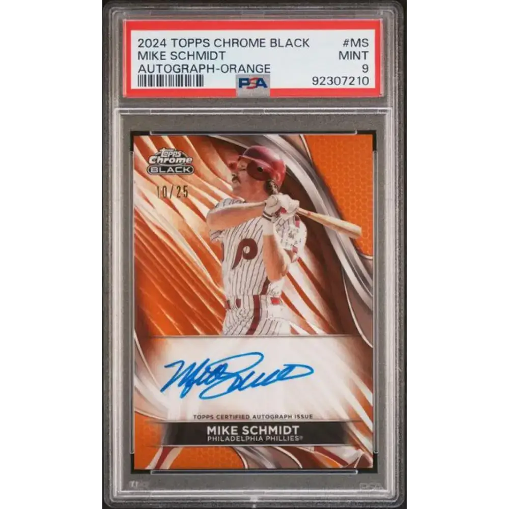 2024 Topps Chrome Black Refractor Orange #CBA-MS Mike Schmidt PSA 9 MINT Auto 18/25 Philadelphia Phillies Baseball Card