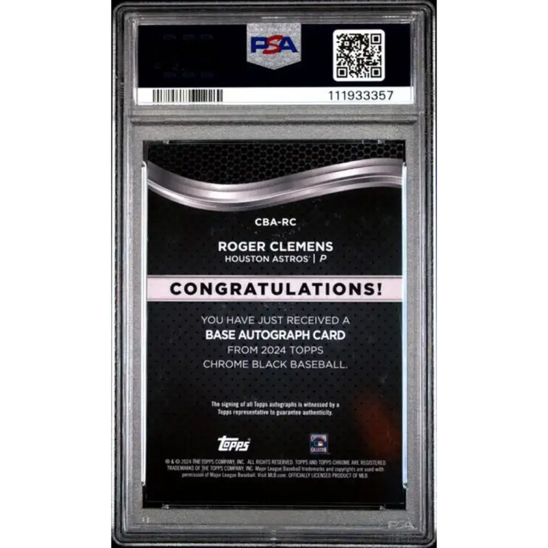2024 Topps Chrome Black Refractor Orange #CBA-RC Roger Clemens PSA 9 MINT Auto 6/25 Houston Astros Baseball Card