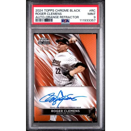 2024 Topps Chrome Black Refractor Orange #CBA-RC Roger Clemens PSA 9 MINT Auto 6/25 Houston Astros Baseball Card