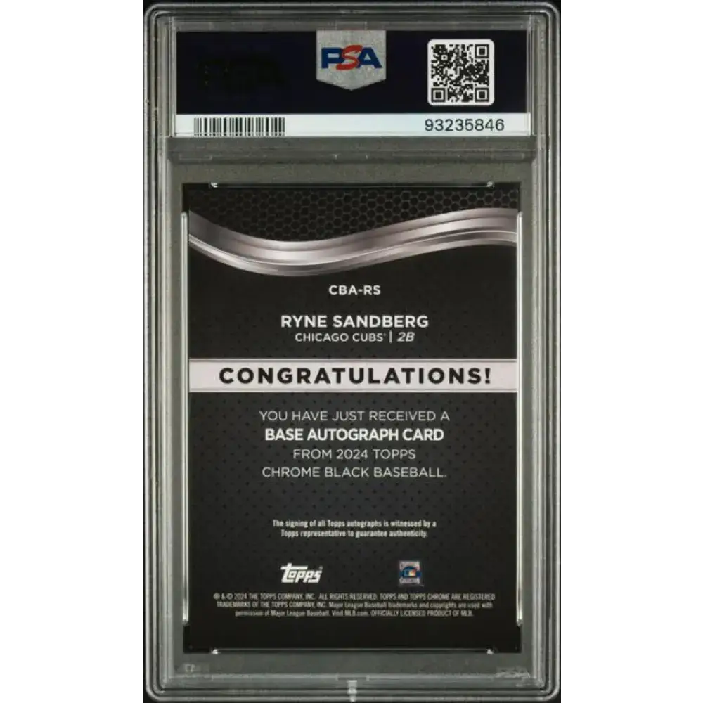 2024 Topps Chrome Black Refractor Orange #CBA-RS Ryne Sandberg PSA 9 MINT Auto 2/25 Chicago Cubs Baseball Card