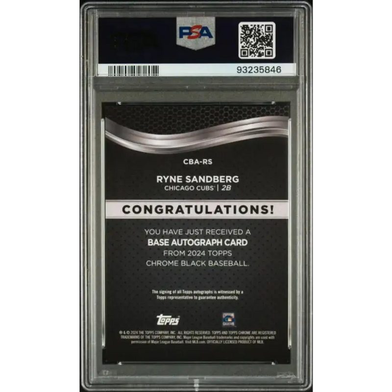 2024 Topps Chrome Black Refractor Orange #CBA-RS Ryne Sandberg PSA 9 MINT Auto 2/25 Chicago Cubs Baseball Card