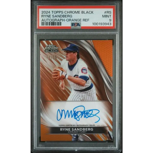 2024 Topps Chrome Black Refractor Orange #CBA-RS Ryne Sandberg PSA 9 MINT Auto 12/25 Chicago Cubs Baseball Card